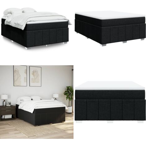 Cama box spring con colchón tela negro 160x200 cm - Colchón de muelles - Cama de muelles ensacados