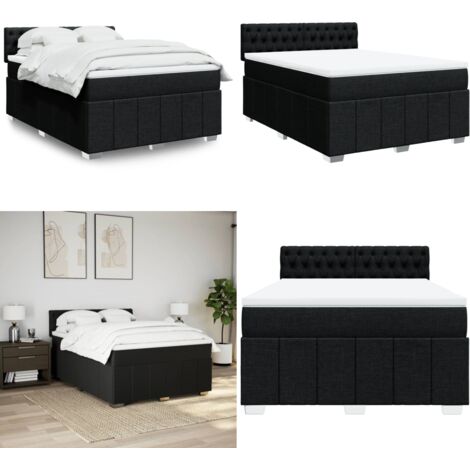 Cama box spring con colchón tela negro 160x200 cm - Colchón de muelles - Cama de muelles ensacados