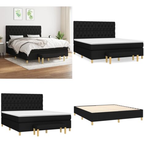 Cama box spring con colchón tela negro 160x200 cm - Colchón de muelles ensacados - Cama box spring