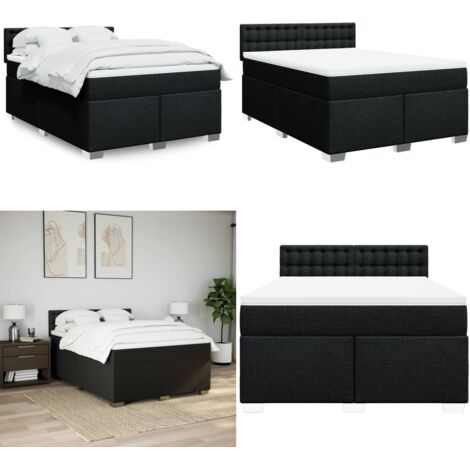 Cama box spring con colchón tela negro 160x200 cm - Colchón de muelles ensacados - Cama con cabecero