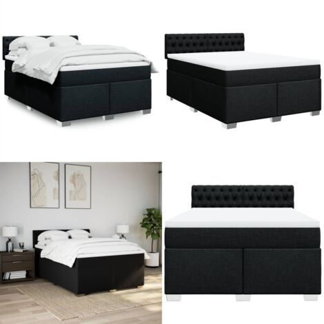 Cama box spring con colchón tela negro 160x200 cm - Colchón de muelles ensacados - Cama con cabecero
