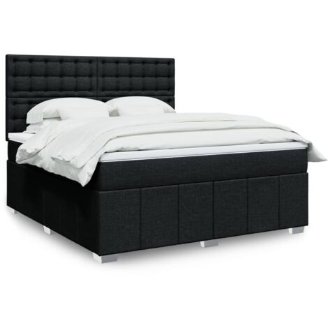 Cama box spring con colchón tela negro 180x200 cm