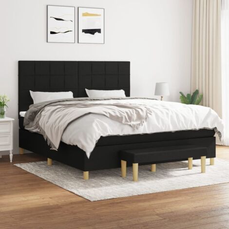 Cama box spring con colchón tela negro 180x200 cm