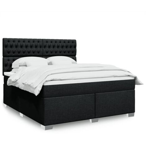 Cama box spring con colchón tela negro 180x200 cm