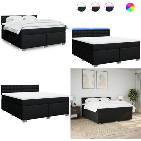 Cama box spring con colchón tela negro 180x200 cm - Cama box spring - Colchón de muelles ensacados