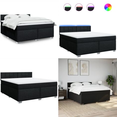 Cama box spring con colchón tela negro 180x200 cm - Cama box spring - Colchón de muelles ensacados