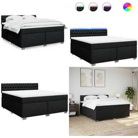 Cama box spring con colchón tela negro 180x200 cm - Cama con luz LED - Colchón ensacado