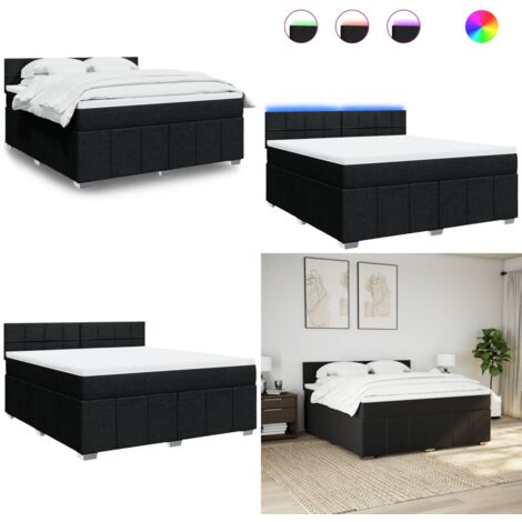 Cama box spring con colchón tela negro 180x200 cm - Cama de muelles ensacados - Cama con luces LED
