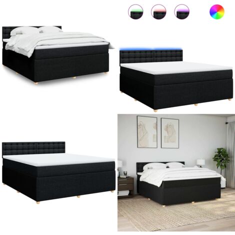 Cama box spring con colchón tela negro 180x200 cm - Cama de muelles ensacados - Cama con luces LED