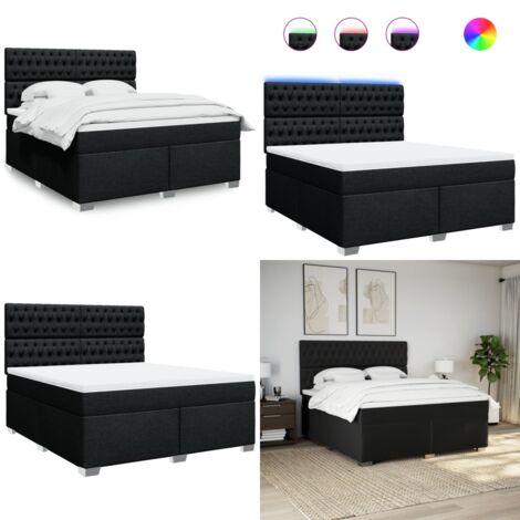 Cama box spring con colchón tela negro 180x200 cm - Cama de muelles ensacados - Cama con luz LED
