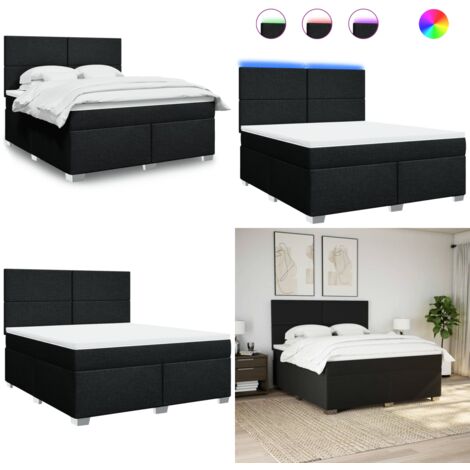 Cama box spring con colchón tela negro 180x200 cm - Cama de muelles ensacados - Cama con luz LED