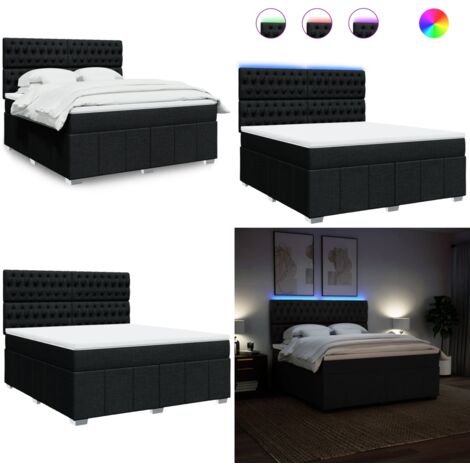 Cama box spring con colchón tela negro 180x200 cm - Cama de muelles ensacados - Cama con luz LED