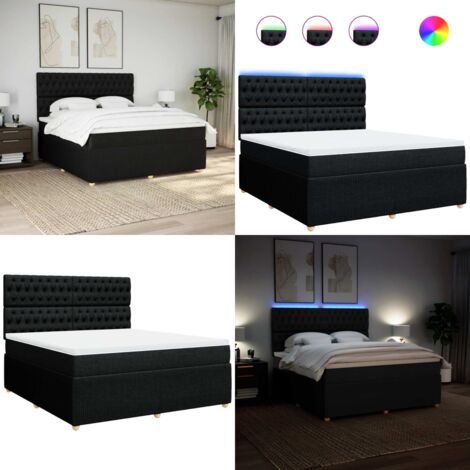 Cama box spring con colchón tela negro 180x200 cm - Cama de muelles ensacados - Cama con luz LED