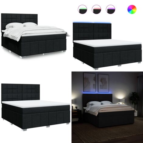 Cama box spring con colchón tela negro 180x200 cm - Cama de muelles ensacados - Cama con luz LED