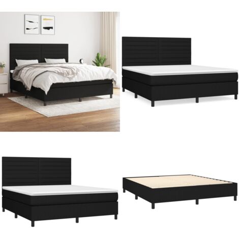 Cama box spring con colchón tela negro 180x200 cm - Colchón de muelles - Cama box spring