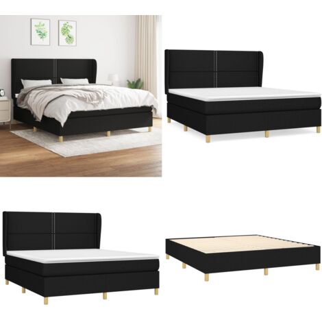Cama box spring con colchón tela negro 180x200 cm - Colchón de muelles - Cama box spring