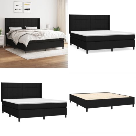 Cama box spring con colchón tela negro 180x200 cm - Colchón de muelles - Cama box spring