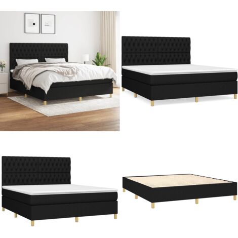 Cama box spring con colchón tela negro 180x200 cm - Colchón de muelles - Cama box spring
