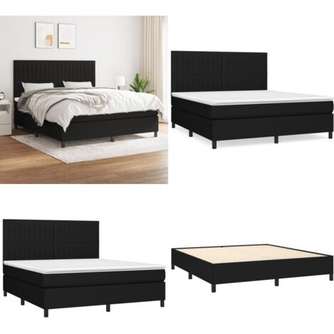 Cama box spring con colchón tela negro 180x200 cm - Colchón de muelles - Cama box spring