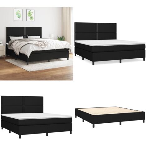 Cama box spring con colchón tela negro 180x200 cm - Colchón de muelles - Cama box spring