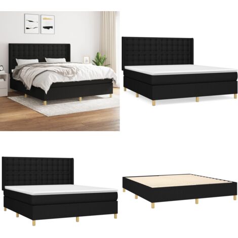 Cama box spring con colchón tela negro 180x200 cm - Colchón de muelles - Cama box spring