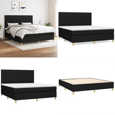 Cama box spring con colchón tela negro 180x200 cm - Colchón de muelles - Cama box spring