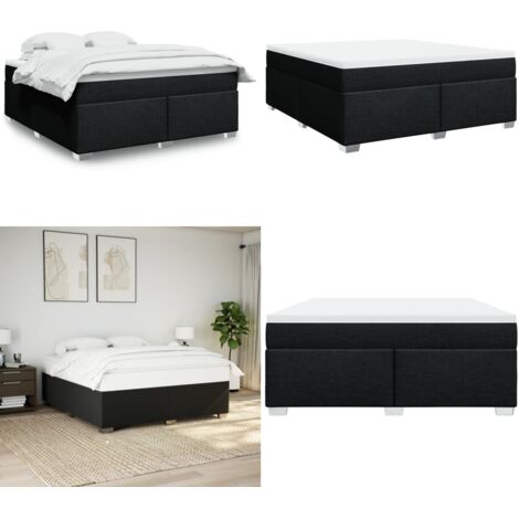 Cama box spring con colchón tela negro 180x200 cm - Colchón de muelles - Cama de muelles