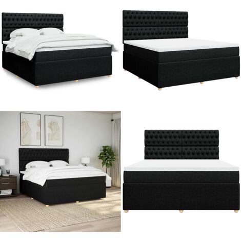 Cama box spring con colchón tela negro 180x200 cm - Colchón de muelles - Cama de muelles ensacados