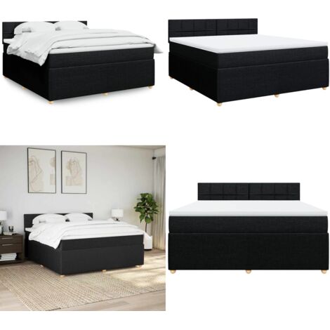 Cama box spring con colchón tela negro 180x200 cm - Colchón de muelles - Cama de muelles ensacados