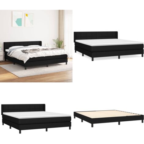 Cama box spring con colchón tela negro 180x200 cm - Colchón de muelles - Cama de muelles ensacados