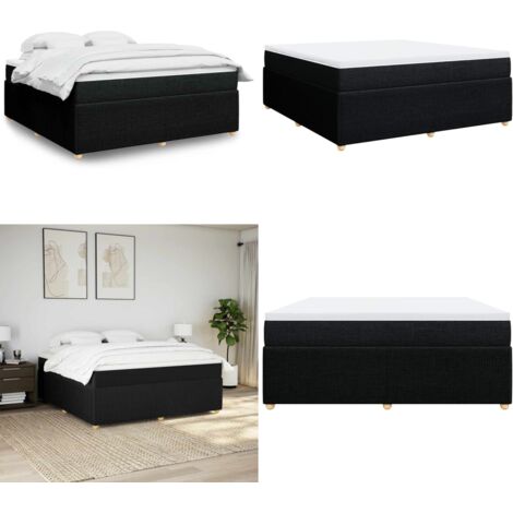 Cama box spring con colchón tela negro 180x200 cm - Colchón de muelles - Cama de muelles ensacados
