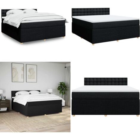 Cama box spring con colchón tela negro 180x200 cm - Colchón de muelles - Cama de muelles ensacados