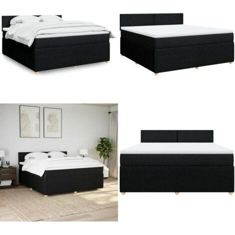 Cama box spring con colchón tela negro 180x200 cm - Colchón de muelles - Cama de muelles ensacados