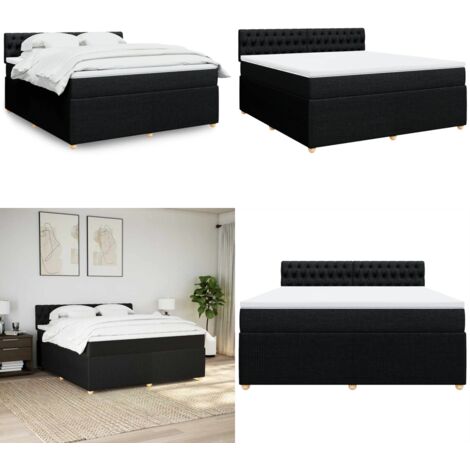 Cama box spring con colchón tela negro 180x200 cm - Colchón de muelles - Cama de muelles ensacados