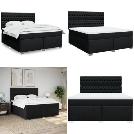 Cama box spring con colchón tela negro 180x200 cm - Colchón de muelles - Cama de muelles ensacados