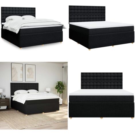 Cama box spring con colchón tela negro 180x200 cm - Colchón de muelles - Cama de muelles ensacados