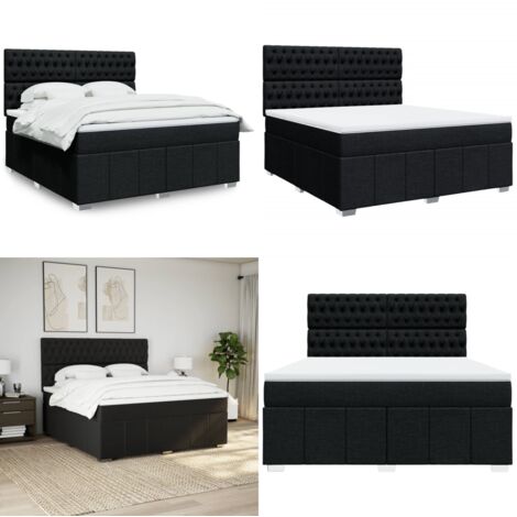 Cama box spring con colchón tela negro 180x200 cm - Colchón de muelles - Cama de muelles ensacados
