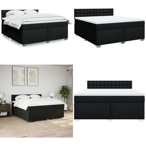 Cama box spring con colchón tela negro 180x200 cm - Colchón de muelles ensacados - Cama con cabecero