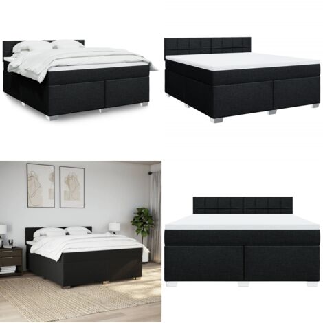 Cama box spring con colchón tela negro 180x200 cm - Colchón de muelles ensacados - Cama con cabecero