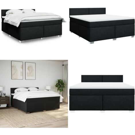 Cama box spring con colchón tela negro 180x200 cm - Colchón de muelles ensacados - Cama con cabecero
