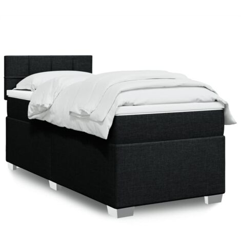 Cama box spring con colchón tela negro 80x200 cm