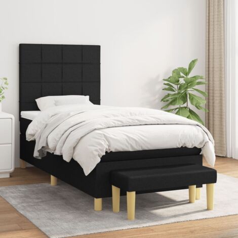 Cama box spring con colchón tela negro 80x200 cm