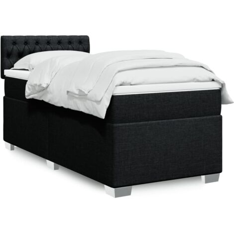 Cama box spring con colchón tela negro 80x200 cm