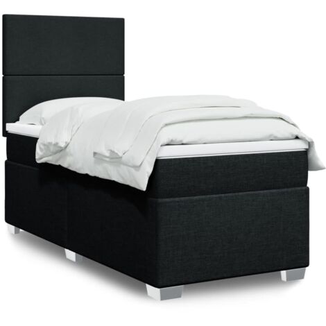Cama box spring con colchón tela negro 80x200 cm