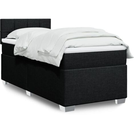 Cama box spring con colchón tela negro 80x200 cm