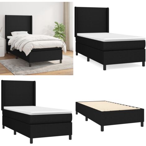 Cama box spring con colchón tela negro 80x200 cm - Cama box spring - Colchón de muelles ensacados