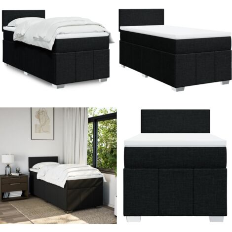 Cama box spring con colchón tela negro 80x200 cm - Colchón de muelles - Cama de muelles ensacados