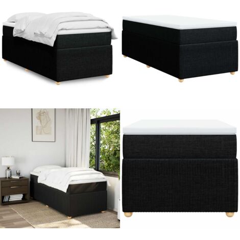 Cama box spring con colchón tela negro 80x200 cm - Colchón de muelles - Cama de muelles ensacados