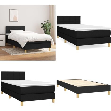 Cama box spring con colchón tela negro 80x200 cm - Colchón de muelles ensacados - Cama box spring