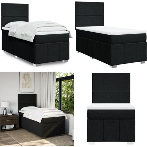 Cama box spring con colchón tela negro 80x200 cm - Colchón de muelles ensacados - Cama box spring